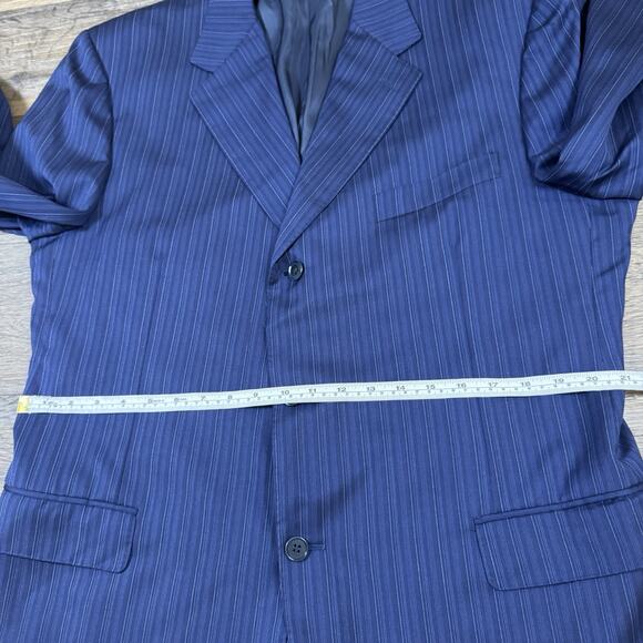 Read*** Canali 2 Piece Suit US 44L Pants 36x32 Blue Striped 100% Wool Two Button - Picture 5 of 16